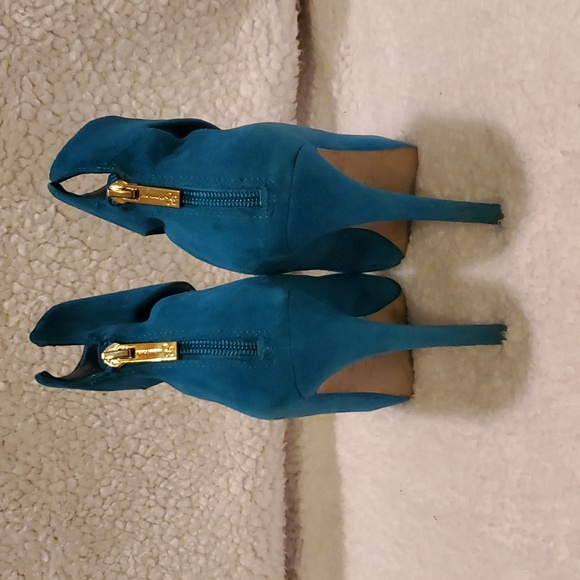 Jessica Simpson Ankle Cuff Suede Stiletto Heels ~ Peacock Blue - Picture 5 of 8